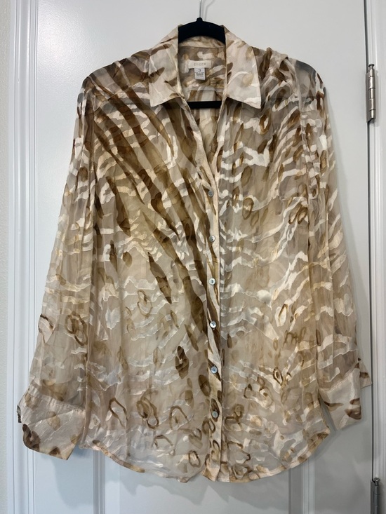 Chico's Tops - Chicos Womens Button-Front Sheer Blouse in Beige and Brown Animal Print Sz 3